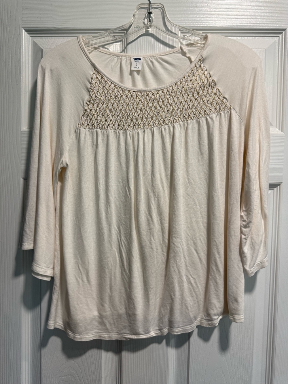 Old Navy Cream Smocked Yoke 3/4 bell-Sleeve Women's Top